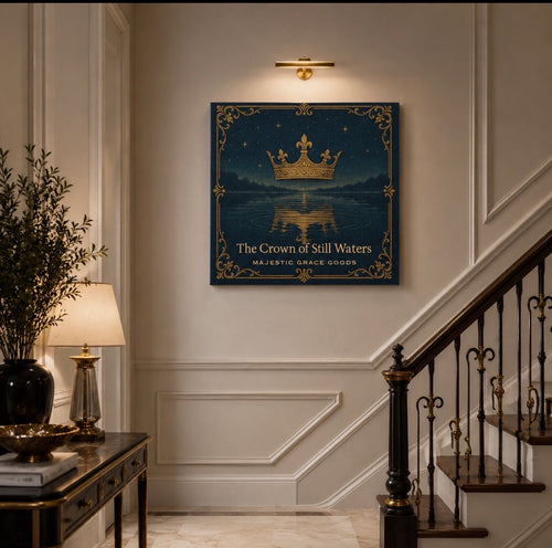Crown of Still Waters Canvas Art, Royal Blue Gold Print, Regal Wall Decor